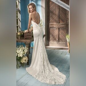 Jasmine V-neck Crepe & Lace Wedding Dress With Beaded Halter Strap